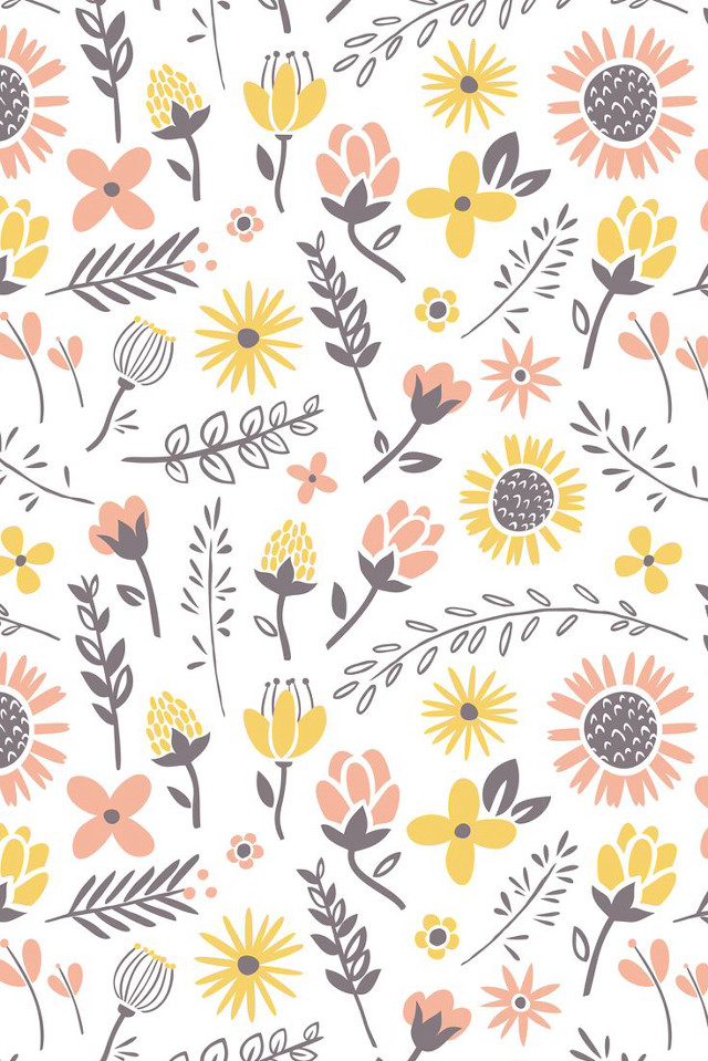 Yellow gray flower pattern white free wallpaper - medium preview image