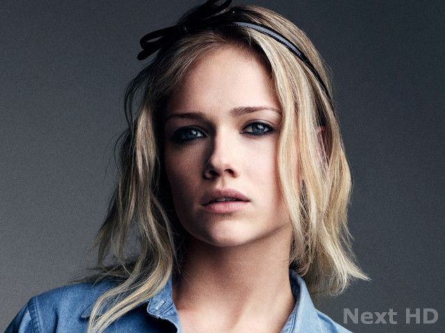 Blonde woman blue shirt bow free wallpaper - medium preview image
