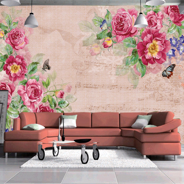 Living room floral mural couch free wallpaper - medium preview image