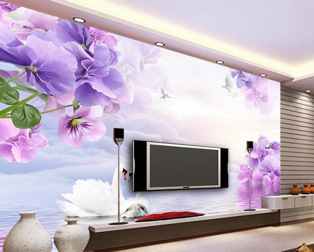 Living room large tv floral free wallpaper - medium preview image