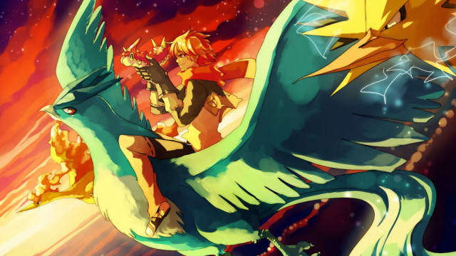 Cartoon bird woman riding fire free wallpaper - medium preview image