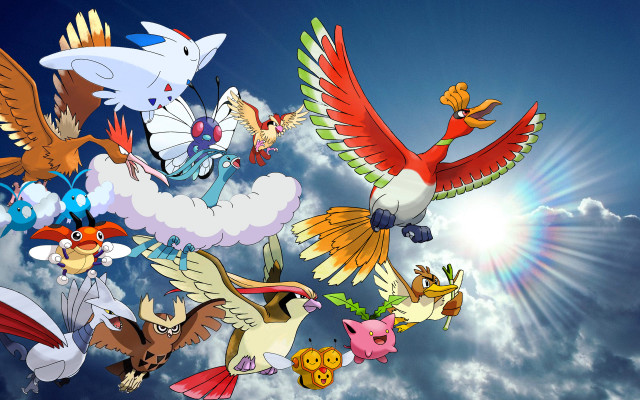 Birds flying sky clouds sun free wallpaper - medium preview image