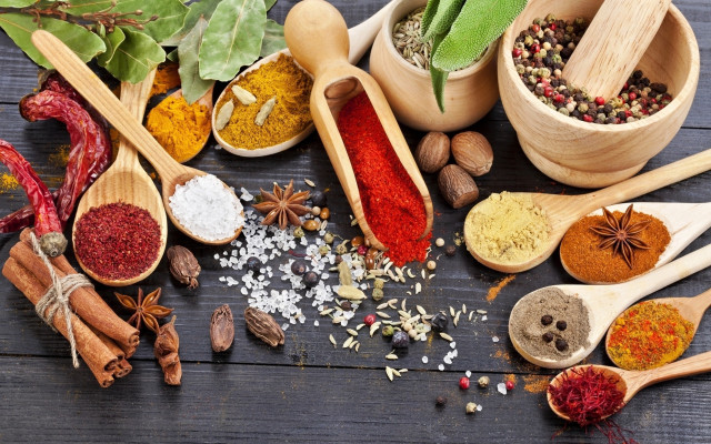 Spices herbs collection wooden table free wallpaper - medium preview image