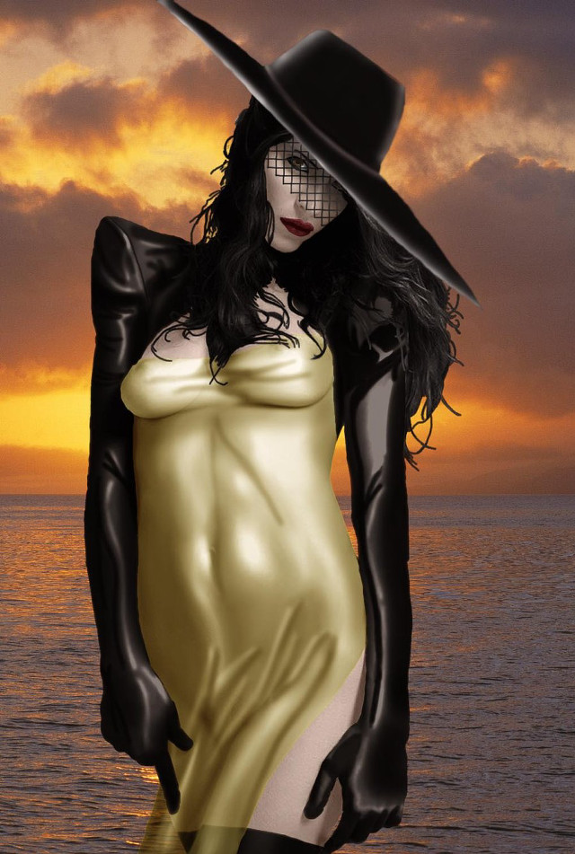 Woman dress hat water sunset free wallpaper - medium preview image