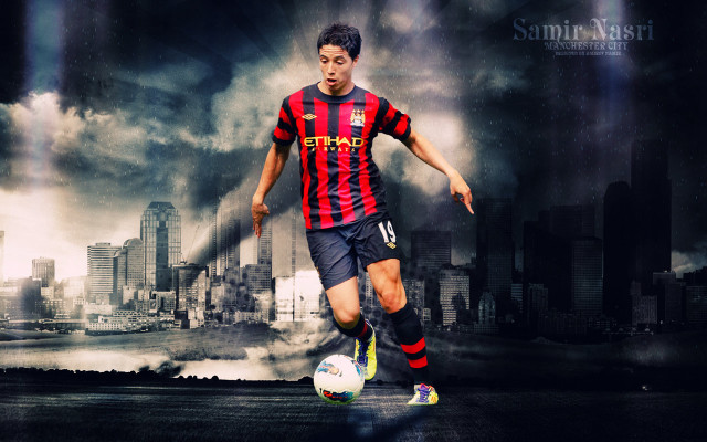 Man soccer kicking city skyline free wallpaper - medium preview image