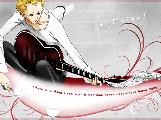Man holding guitar red background free wallpaper - medium preview image