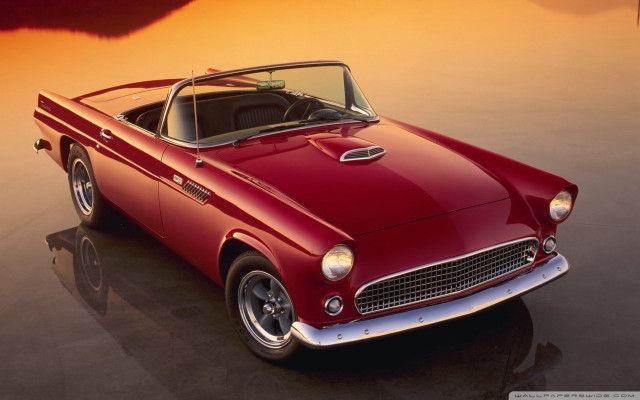Red car reflection sunset background free wallpaper - medium preview image