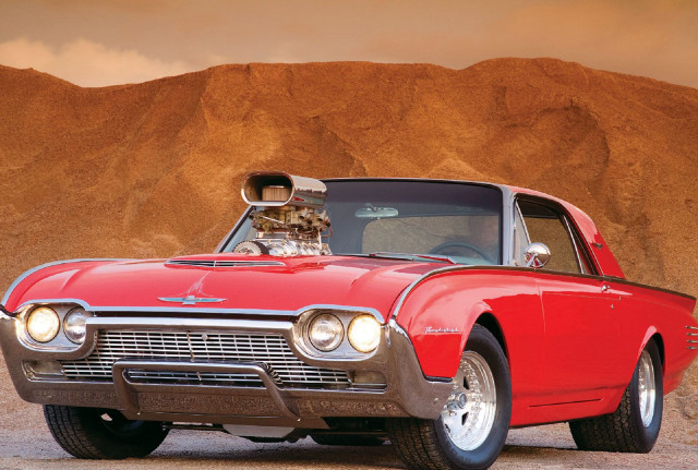 Red car cat hood desert free wallpaper - medium preview image