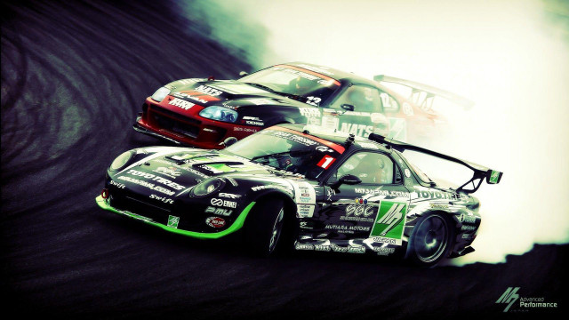 Racing cars smoke track action free wallpaper - medium preview image