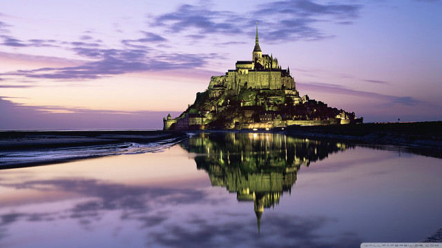Castle lit night beach reflection free wallpaper - medium preview image