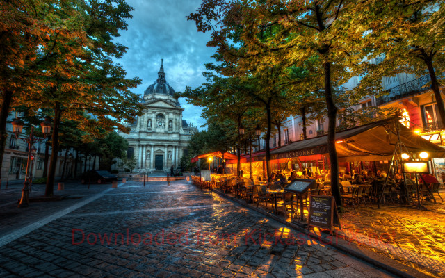 Street building people sitting tables free wallpaper - medium preview image
