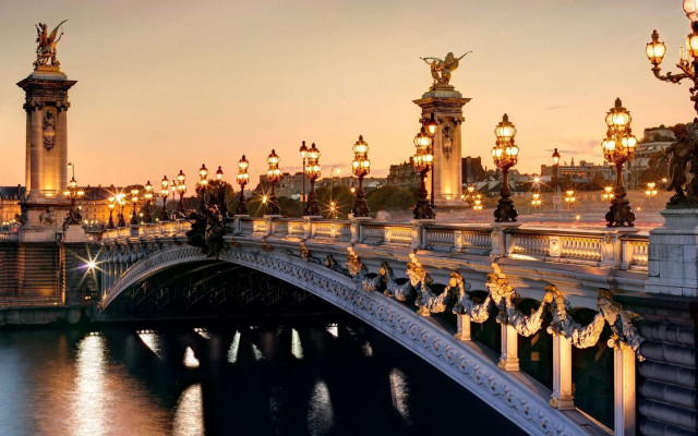 Bridge lights river night statue free wallpaper - medium preview image
