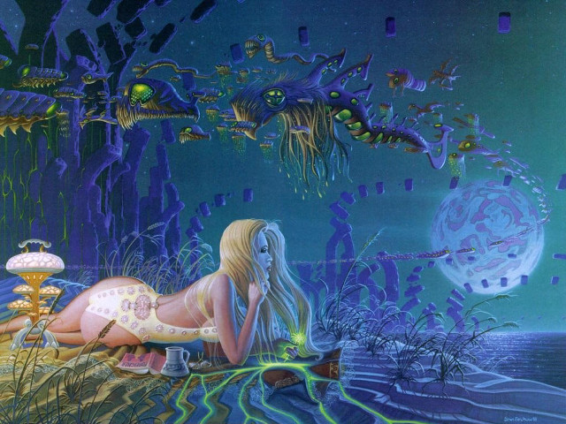Woman forest monsters mushrooms laying free wallpaper - medium preview image