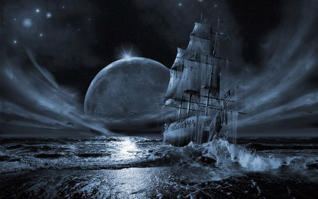 Ship ocean moon sailing night free wallpaper - medium preview image