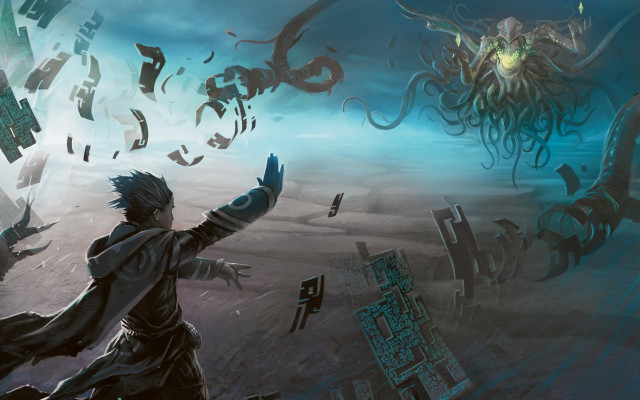 Man black coat giant octopus free wallpaper - medium preview image