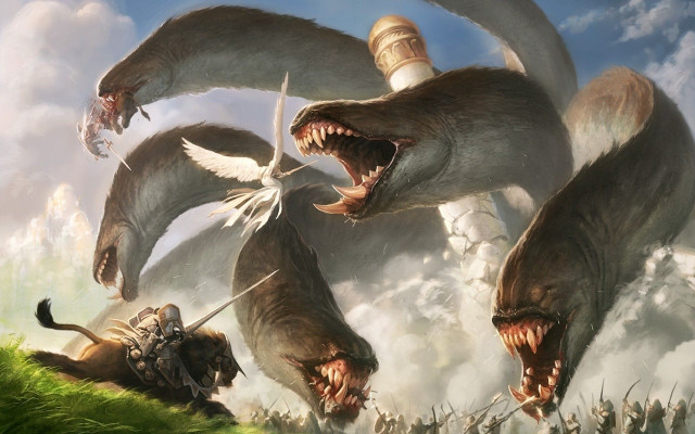 Giant monsters attacking man horse free wallpaper - medium preview image