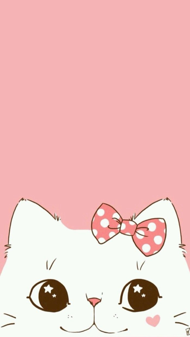 White cat pink bow background free wallpaper - medium preview image