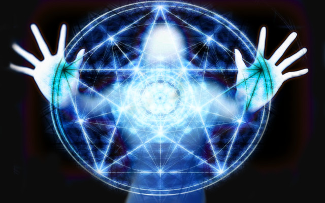 Person hands out blue white free wallpaper - medium preview image