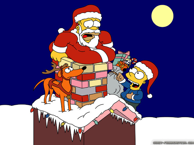 Cartoon santa chimney reindeers presents free wallpaper - medium preview image