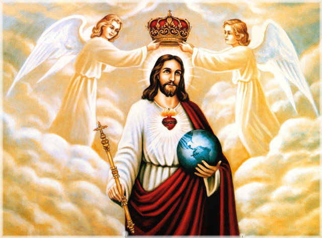 Jesus holding globe angels crown free wallpaper - medium preview image