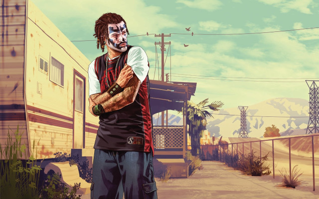 Man clown face building street free wallpaper - medium preview image
