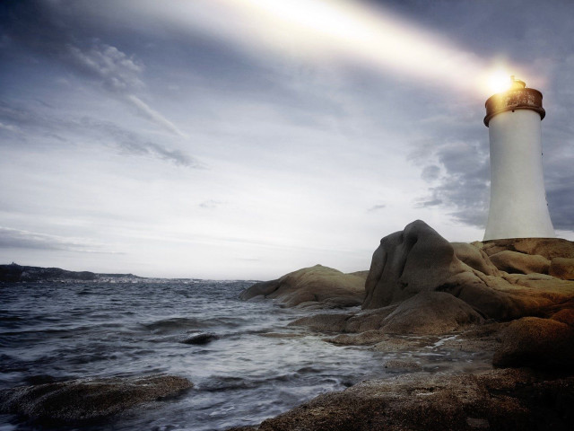 Lighthouse rocky shore cloudy sky #10 free wallpaper - medium preview image