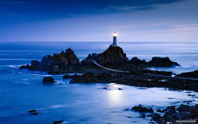 Lighthouse rocky shore night full free wallpaper - medium preview image