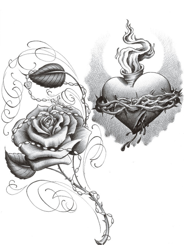Heart rose crown leaves drawing free wallpaper - medium preview image