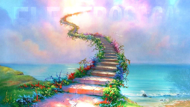 Stairway ocean flowers person walking free wallpaper - medium preview image