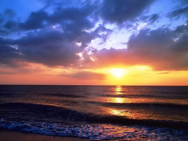 Sunset ocean surfer boat distance free wallpaper - medium preview image