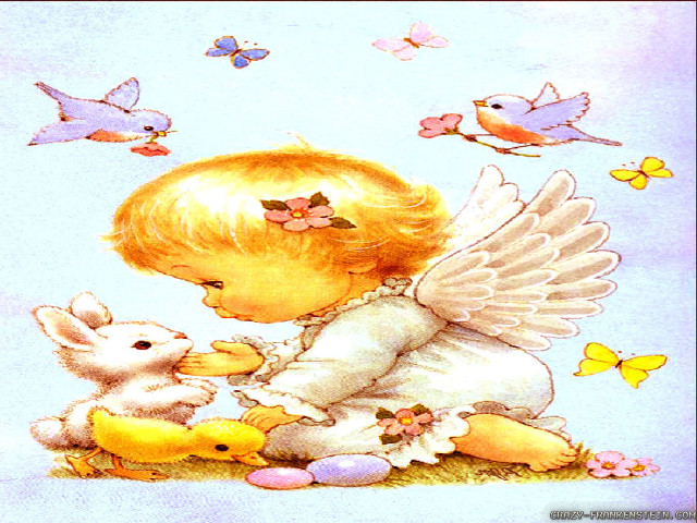 Little angel rabbits lap blue free wallpaper - medium preview image