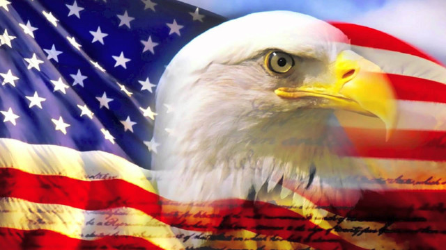 Bald eagle flag sky clouds free wallpaper - medium preview image