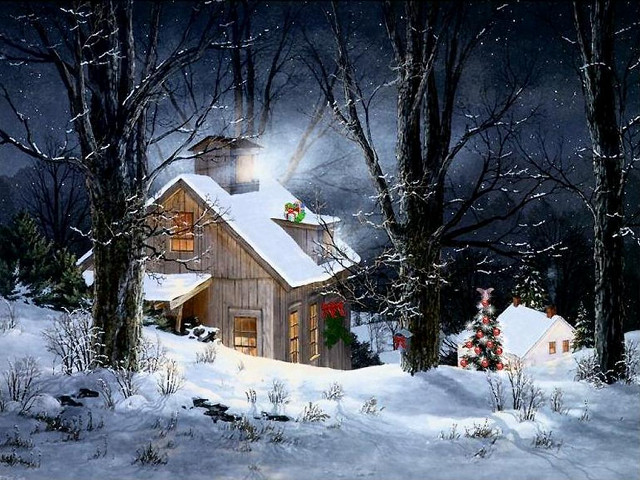 Snow house christmas tree candle #2 free wallpaper - medium preview image