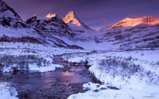 Stream snow mountain valley sunset free wallpaper - medium preview image