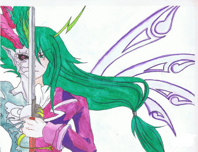 Girl sword butterfly wings pink free wallpaper - medium preview image