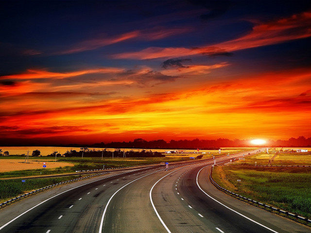 Sunset highway redsky clouds bridge free wallpaper - medium preview image