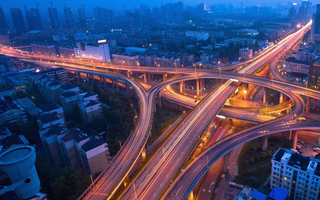 City intersection night traffic lights free wallpaper - medium preview image