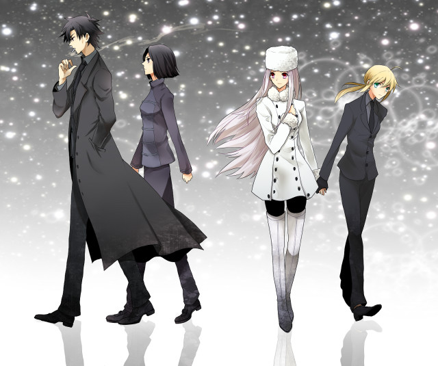 Anime characters snowflakes stars sky free wallpaper - medium preview image