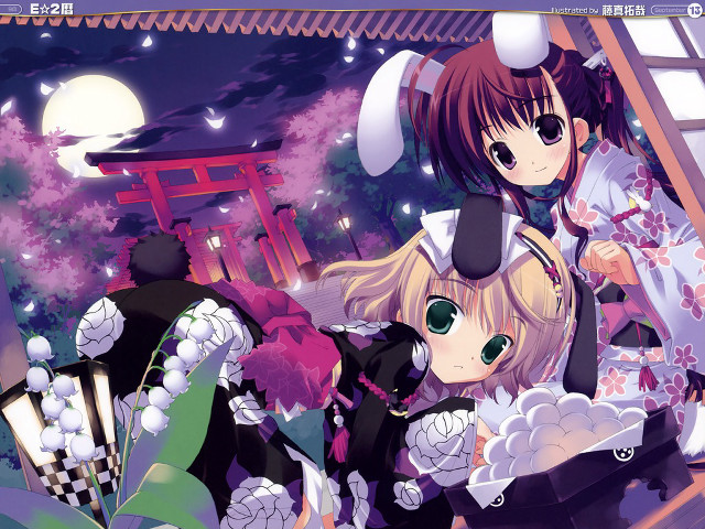 Anime women cat background scene free wallpaper - medium preview image