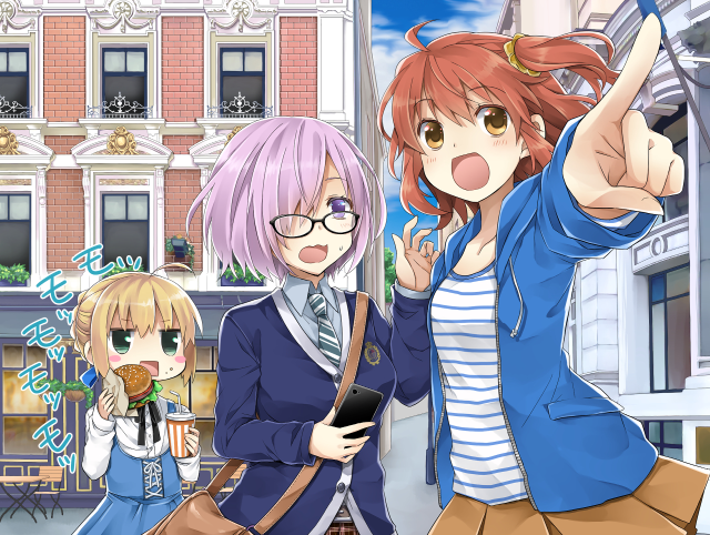Anime girls building pointing hands free wallpaper - medium preview image