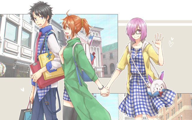 Anime characters walking street together free wallpaper - medium preview image