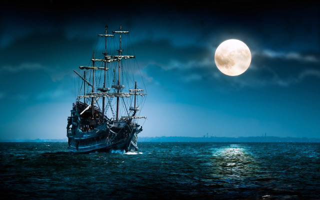 Ship ocean full moon sky #4 free wallpaper - medium preview image