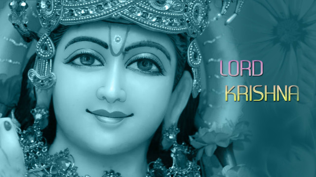 Lord karshna blue background flowers free wallpaper - medium preview image