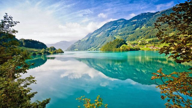 Lake mountains trees blue sky #10 free wallpaper for desktop - medium preview image