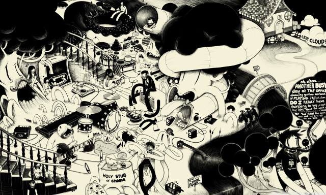 Cartoon character detailed monochrome hat free wallpaper - medium preview image