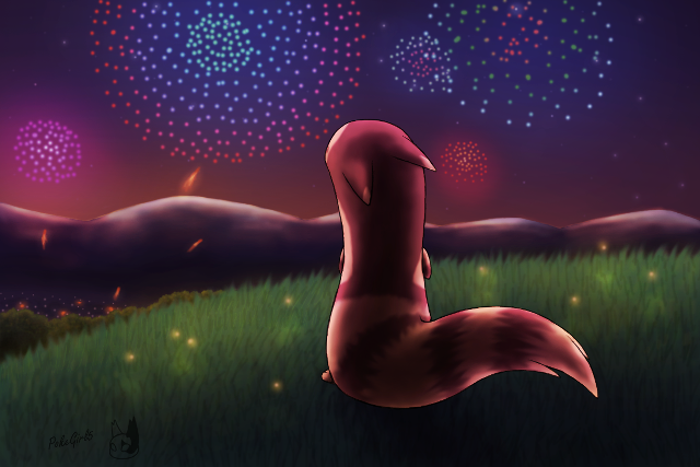 Red bird field fireworks hill free wallpaper - medium preview image