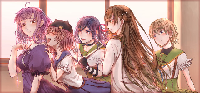 Anime girls room windows cat free wallpaper - medium preview image