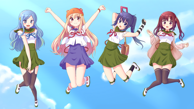 Anime girls flying sky schooluniform free wallpaper - medium preview image