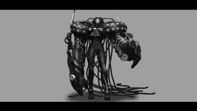 Robot largehead longlegs graybackground afrofuturism free wallpaper - medium preview image