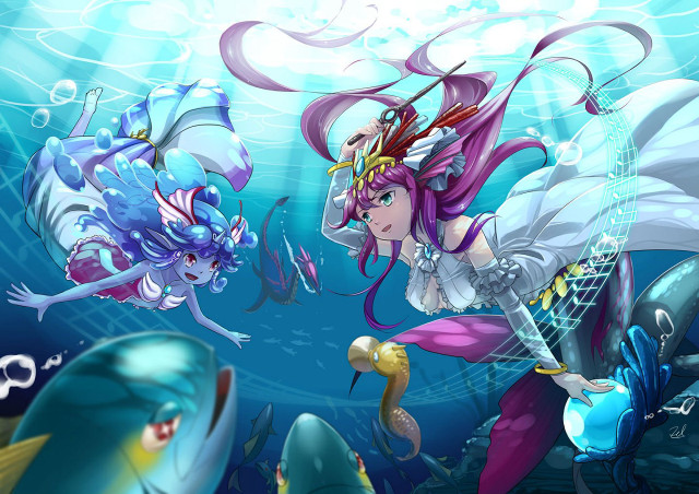 Mermaid fish ocean cartoon caption free wallpaper - medium preview image